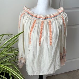 Anthropologie Off the Shoulder Embroidered Top